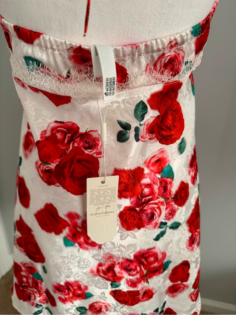 NWT (S) For Love & Lemons Carol Halter Slip Dress - Cottage Rose Satin - Picture 10 of 11
